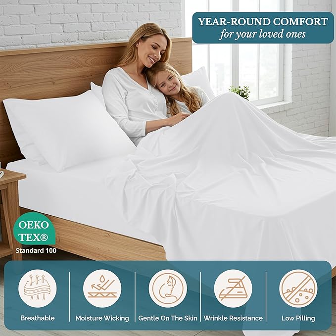 Casa Platino Full Size Sheets, 100% Brushed Microfiber Bedding, 4 Piece Set, Pre-Washed Full Bed Sheets, Ultra Soft and Cozy Sheet Set with 15 Inch Deep Pocket – White Bed Sheets – White