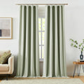 Vision Home Light Green Linen Full Blackout Curtains 90 inch Long for Bedroom Living Room Darkening Soundproof Window Panels Thermal Insulated Rod Pocket Back Tab Neutral Drapes 56" Wx90 Lx2