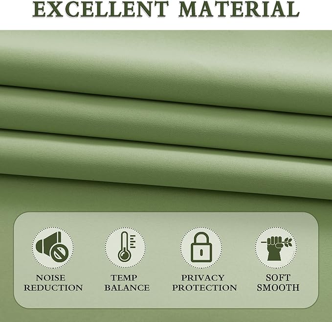DONREN 48 Inch Length Sage Blackout Curtains for Bedroom - Small Window Treatment Rod Pocket Curtain Drapes (Set of 2 Panels,52 W x 48 L)