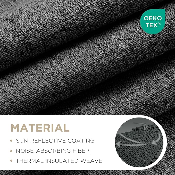 Joydeco Blackout Curtains for Bedroom - 100% Light Blocking 2 Panels Set Black Drapes 42" W x 72" L, Thermal Insulated Room Darkening Curtains, Linen Textured for Living Room, Rod Pocket & Back Tabs