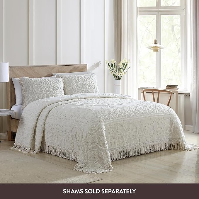 Beatrice Home Fashions Medallion Chenille Bedspread, Twin, Ivory