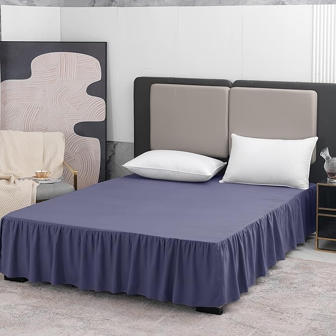 TSUTOMI Bed Skirt Queen Size Ruffled Bed Skirt with Split Corners, 14 Inch Drop Dust Ruffle Bed Skirts with Platform, Gathered Style, 100% Microfiber, Navy Blue
