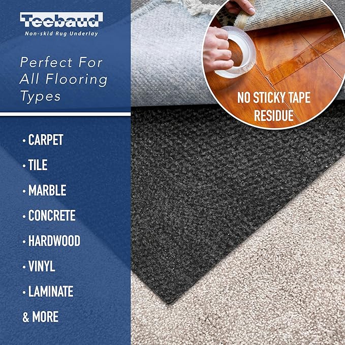 2'6 x 14' Non-Slip Rug Pad, Reversible Gripper, Non Skid Pads for Hardwood, Vinyl, Tile, Laminate Floors, Keep Area Rugs Secure, Natural Materials Safe for Indoor Flooring, ¼” Thick