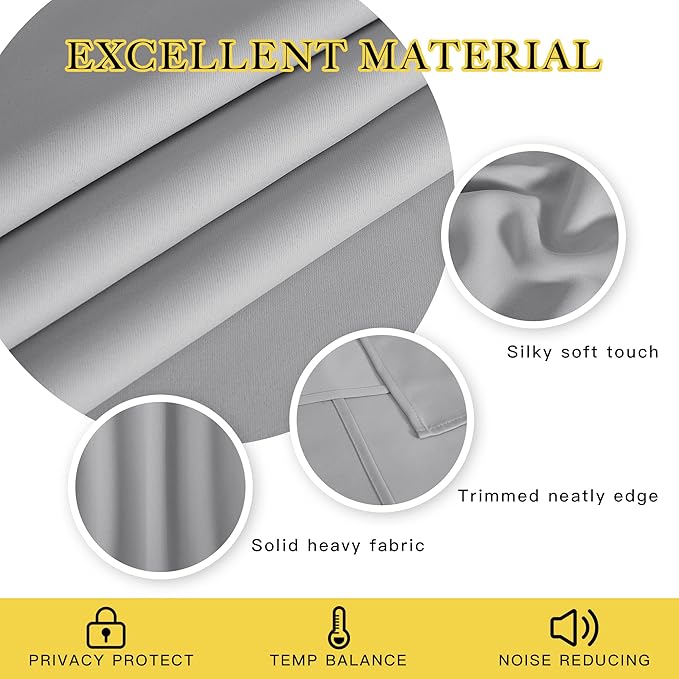 NICETOWN Room Darkening Short Curtain 54 inches Long for Living Room, Grommet Sound Reducing Thermal Insulated Curtains for Bedroom Nursery Window, 46W x 54L, 1 Piece, Silver Grey