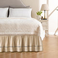 MIYE Wrap Around Ruffled Lace Bed Skirt, Elastic Dust Ruffle with Adjustable Belts, Easy to Put On, Bed Frame Cover, Machine Washable (Ruffled Lace/Beige, King/Queen-12.5" Drop)