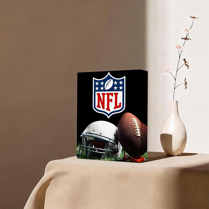 B.B.F MAKE American Football Canvas Wall Art Super Champions Bowl Poster Rugby Oil Painting Canvas Wall Decor Sports Picture Boys Gift Modern Bedroom Living Room Dorm Home Decoration, Framed 20x24inch