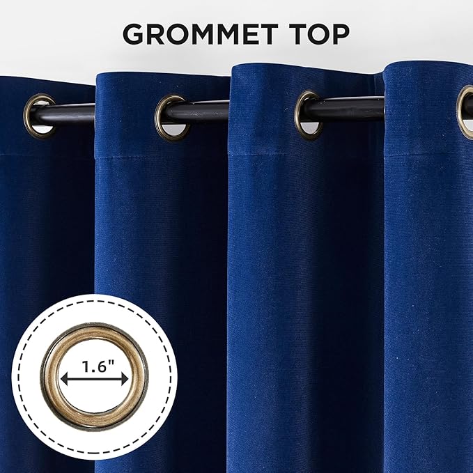 Joydeco Royal Blue 100% Blackout Curtains 120 Inch 2 Panels, Luxury Thermal Royal Blue Velvet Curtains for Bedroom Living Room, Soundproof Blackout Window Drapes, Grommet Top (52W x 120L)