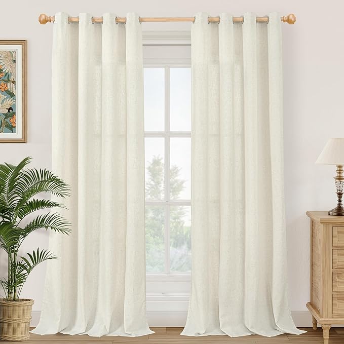 YoungsTex Linen Curtains 108 Inches Length Grommet Light Filtering Living Room Drapes Linen Rustic Privacy for Bedroom Dining Home Office, 2 Panels, 52 X 108 Inch