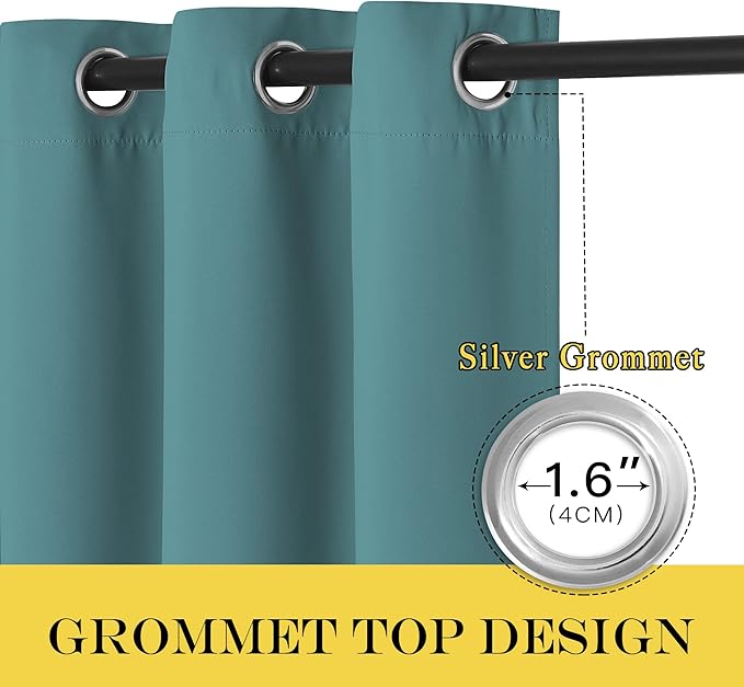 NICETOWN 95 inches Patio Door Curtains - Thermal Drapes Sliding Door Blinds for Hotel and Office, Blackout Shade for Curtain Rods (Sea Teal, W100 inches)