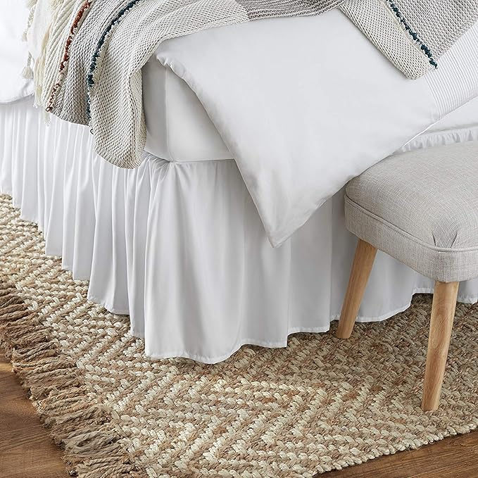 KRISHNA Ruffled Bed Skirt with Split Corners Full, 100% Microfiber Hotel Quality, 18 Inch Drop Dust Ruffle Gathered Bedskirt with Platform, 54" x 75", White