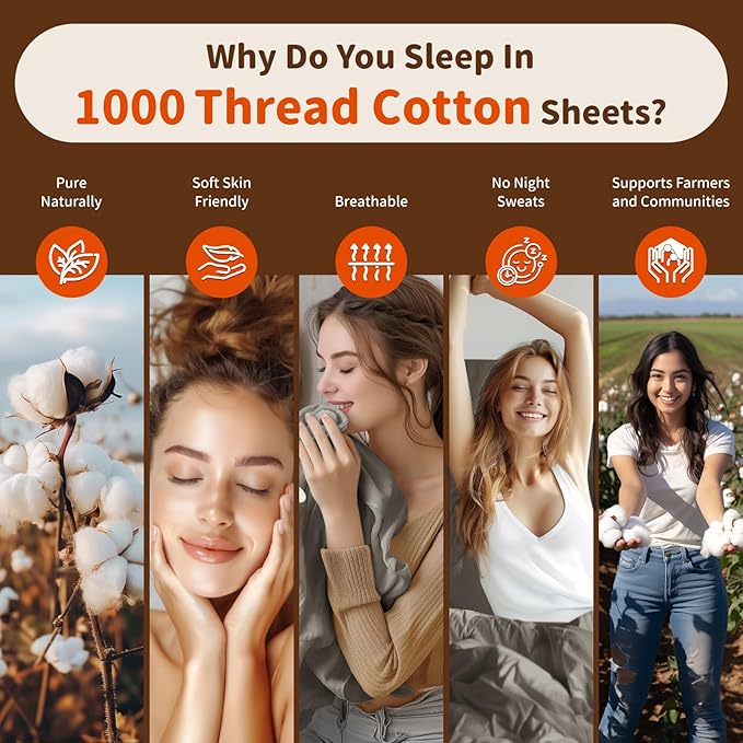 LBRO2M 1000 Thread Count Sheets 100% Egyptian Cotton Bedding Set Floral Queen Size Sheets 16 Inches Deep Pocket Bedding 4 Piece Sets (Queen, Field Flower)