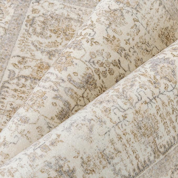 Light Brown Area Rug 3x4 Office Entryway Rug Machine Washable Kitchen Vintage Distressed Non Slip Carpet Indoor Retro Floral Accent Throw Door Mat for Bathroom Bedroom Dining Living Room