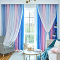 Star Blackout Curtains for Bedroom - Rainbow, 96 Inches Long 2 Panels, Blue & Purple & Pink