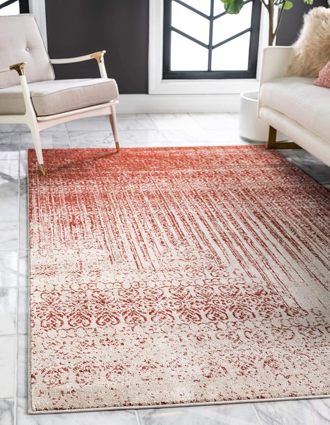 Unique Loom Del Mar Collection Area Rug - Jennifer (7' 1" x 10' Rectangle, Red/ Beige)
