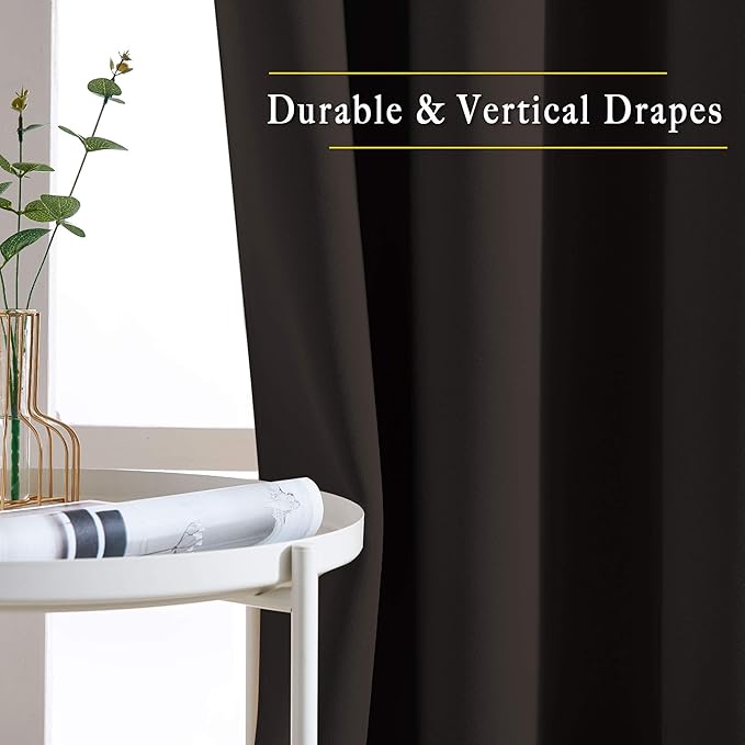 NICETOWN Toffee Brown Short Window Curtains for Windows 50 inch Long - Solid Grommet 50% Light Reducing Thermal Insulated Curtain Panels for Kitchen/Bedroom (W34 x L50, 1 Pair)