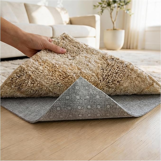 Felt Rug Pad with Gripper Dots, 3x5 Ft Non-Slip Rug Underpad with PVC Backing, 1/6" Thick Cushioned Carpet Pad Gripper for Hardwood Floors, Vinyl & Tile, Under Rug Padding Floor Protection