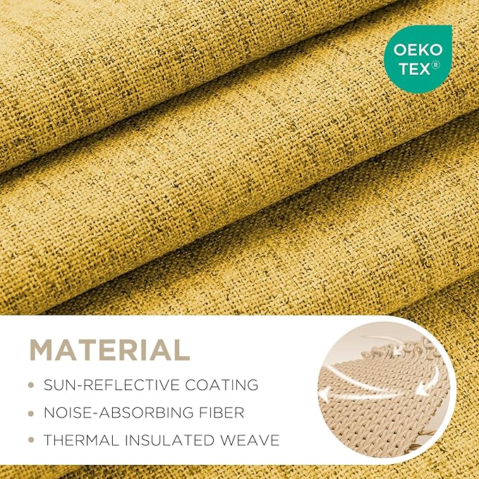 Joydeco Blackout Curtains for Bedroom - 120 Inch Long 100% Light Blocking 2 Panels Set Yellow Drapes, Thermal Insulated Room Darkening Curtains, Linen Textured for Living Room, Rod Pocket & Back Tabs