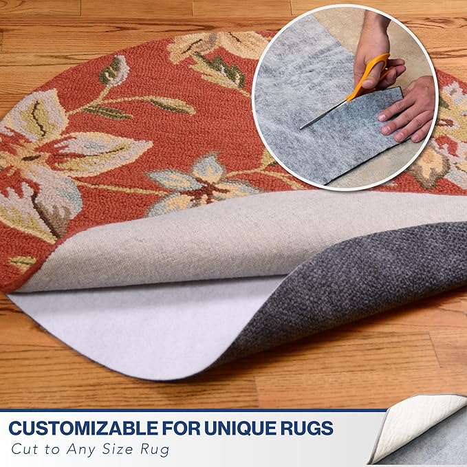 6' x 9' Non-Slip Rug Pad, Reversible Gripper, Non Skid Pads for Hardwood, Vinyl, Tile, Laminate Floors, Keep Area Rugs Secure, Natural Materials Safe for Indoor Flooring, ¼” Thick