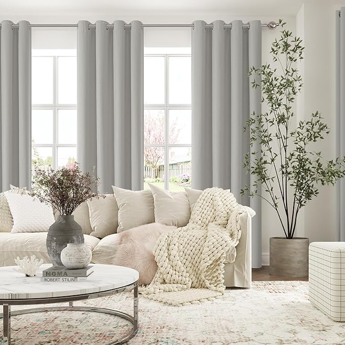 ChrisDowa 100% Blackout Light Grey Solid Curtains 84 Inches Long 2 Panels for Bedroom Living Room,Farmhouse Room Darkening Thermal Insulated Soundproof Grommet Top Window Treatment Drapes,52x84