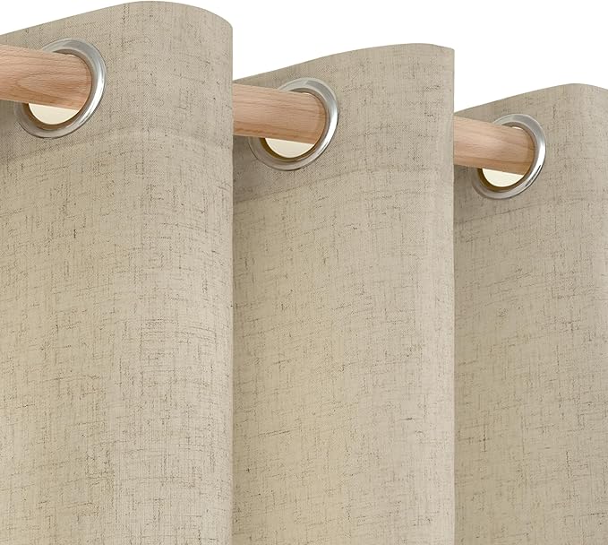 YoungsTex Burlap Linen Curtains 80 Inches Length for Living Room Farmhouse, Natural Semi Sheer Window Treatments Light Filtering with Grommet Privacy for Bedroom, 2 Panels, 52 X 80 Inch