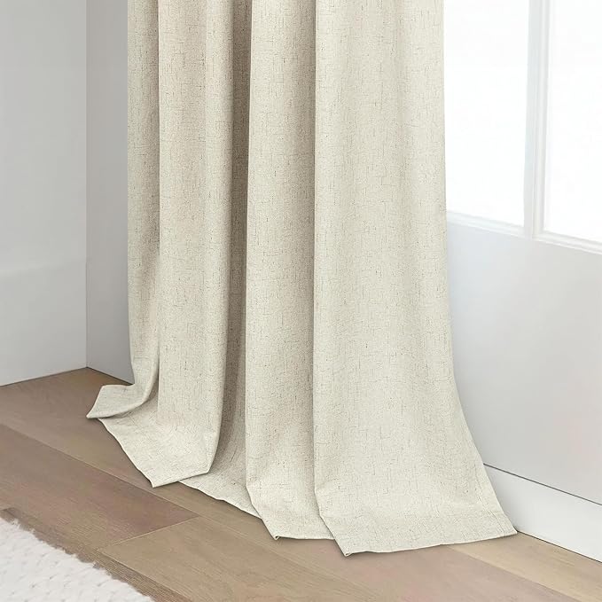 92 Inch Curtains 2 Panel Set UV Light Blocking Summer Farmhouse Curtains for Living Room Darkening Curtain for Nursery Kids Bedroom Linen Look Blackout Drape Thermal Insulating 52x92 Long Length Beige