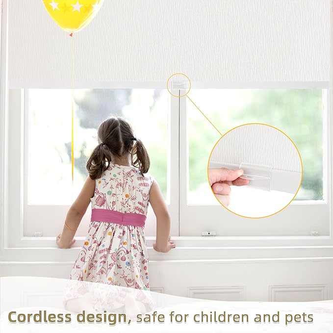 ChrisDowa Cordless Blackout Roller Shades for Windows, Striped Free-Stop Window Blinds with Privacy, Thermal Insulated Window Shades for Home, Office and Door. White, 53" W x 72" H