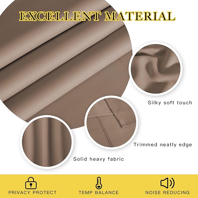 NICETOWN Thermal Blackout Curtain & Drape - Grommet Room Darkening Window Treatment Sound Reducing Light Blocking for Kitchen/Cafe (1 Panel, W66 x L54, Cappuccino)