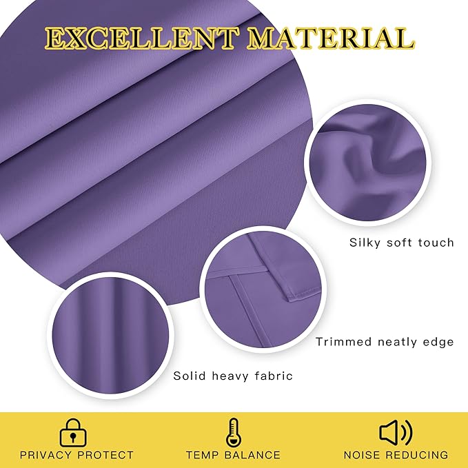 NICETOWN 66 Inch Long Blackout Curtains for Bedroom Living Room, Thermal Insulated Room Darkening Curtains, Light Blocking Blackout Drapes for Bedroom, 66" W x 66" L, 1 Panel, Lilac Purple