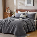Queen Quilt Set with Shams Lightweight Quilted Bedspread Coverlet Thin Comforter Bed Cover Vintage Washed Quilted Blanket for All Season, Brushed Microfiber Diamond Stitching, Ash Gray, 88"x92"