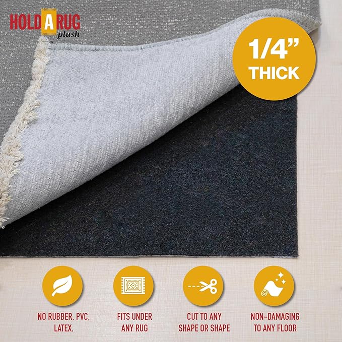 Hold-a-Rug Plush 3' x 16' Nonskid, Nonslip Rug Pad, Reversible Gripper, ¼ Thick, Safe for All Floors and Carpet, Keep Area Rugs Secure