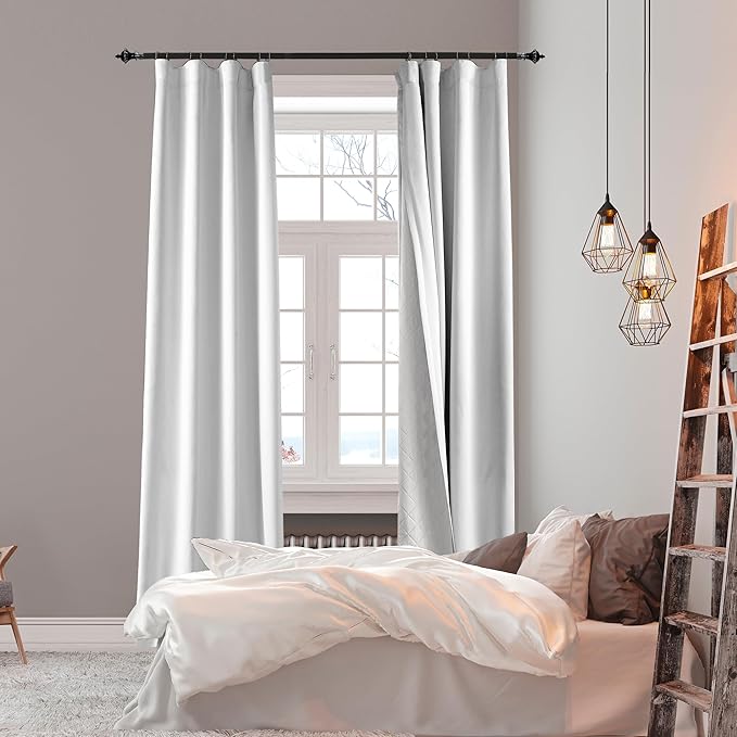 3-in-1 Layers Soundproof Fully Blackout Curtains 72 inch, Noise Canceling Thermal Insulated Back Tab Drapes for Living Room Kids Bedroom, with Hooks, Grayish White 50x72 Inch 1 Panel