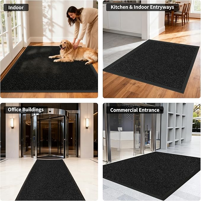 2ft x 6ft Front Door Mat Indoor Outdoor Entrance, Commercial Heavy Duty Entryway Matt, Non-Slip Rubber Backing Low Profile Doormat, Waterproof Dirt Trapper Welcome Mat for High Traffic Area