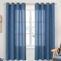 YoungsTex Navy Blue Linen Curtains 72 Inch Length for Living Room, Light Filtering Semi Sheer Drapes with Bronze Grommet Privacy for Bedroom Decorative, 52 x 72 Inch, 2 Panels