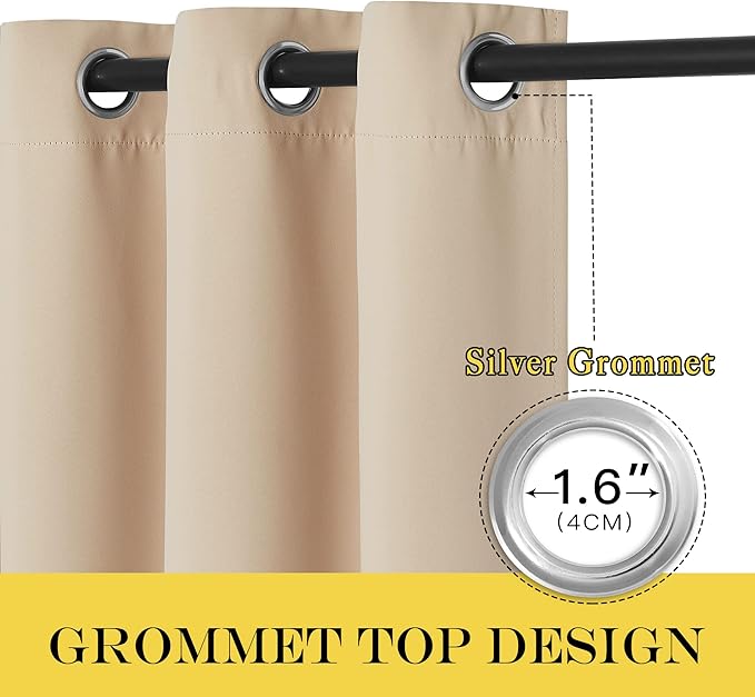 NICETOWN Blackout Sliding Glass Door Curtain 110 inch Length, Grommet Thermal Curtain Room Darkening Window Treatment for Bedroom/Living Room, Biscotti Beige, W66 x L110, 1 Panel