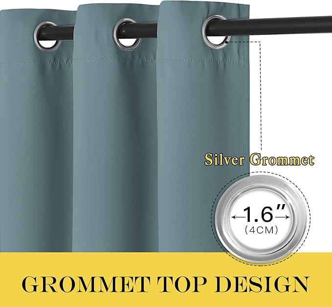NICETOWN Blackout Greyish Blue Curtain 95 inches Long, Energy Saving Thermal Drape Grommet Sound Reducing Light Blocking Window Treatment for Bedroom, 1 Panel, W52 x L95