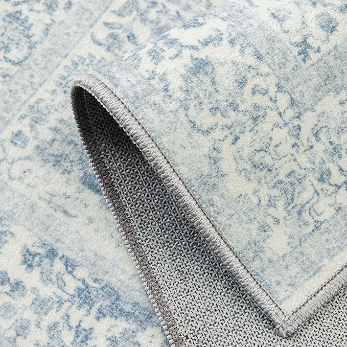 Blue Entryway Area Rug 2x3 Door Mat Machine Washable Kitchen Vintage Distressed Non Slip Carpet Indoor Retro Floral Accent Throw Small Rug for Bathroom Office Bedroom Dining Room