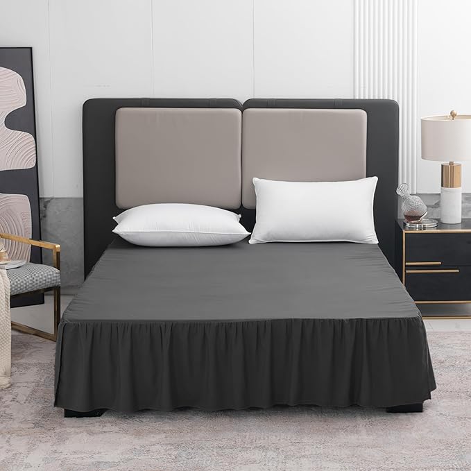Black Bed Skirt Queen Size Ruffled Bed Skirt with Split Corners, Queen Bed Skirt 18 Inch Drop, TSUTOMI Queen Size Bed Skirt Black for Ruffled Bed Skirt with Split Corners, Bed Skirt Queen Size