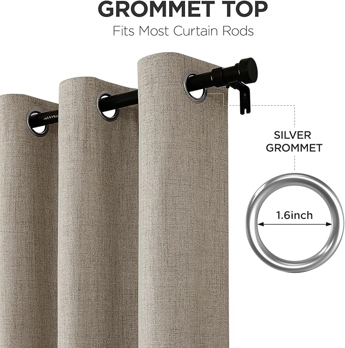 Joydeco Blackout Curtains 120 Inches Long 2 Panels Burg, Room Darkening Curtains for Bedroom, 100% Black Out Textured Thermal Drapes Privacy Protection 2 Panels Set(W52 x L120 Inch, Linen)