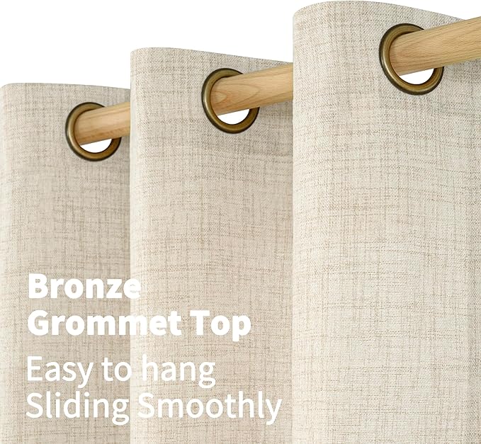 YoungsTex Linen Kitchen Window Curtains 40 Inches Long, Short Drapes Light Filtering with Bronze Grommet Rustic Semi Sheer for Bathroom Small Windows, 42 x 40 Inch, 2 Panels