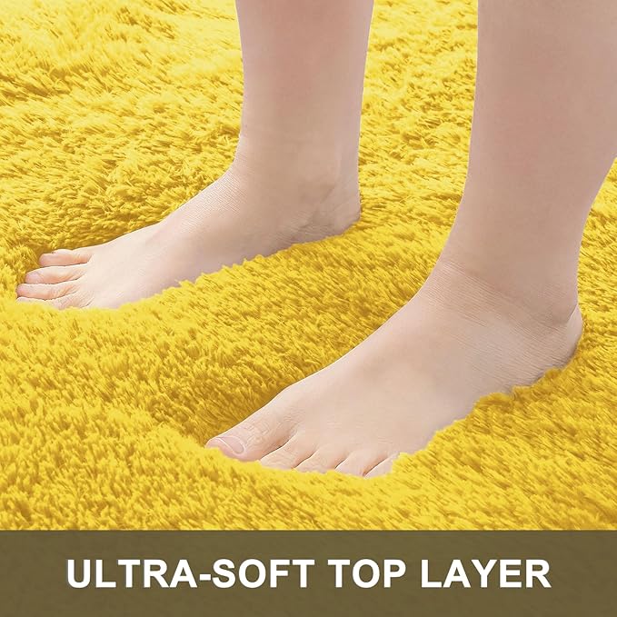 OLANLY Area Rugs for Living Room Bedroom, Machine Washable 4x5.9 ft Soft Fluffy Shaggy Bedside Rug, Indoor Floor Carpet for Kids Girls and Boys, Dorms, Nursery Rooms, Home Decor Aesthetic, Yellow