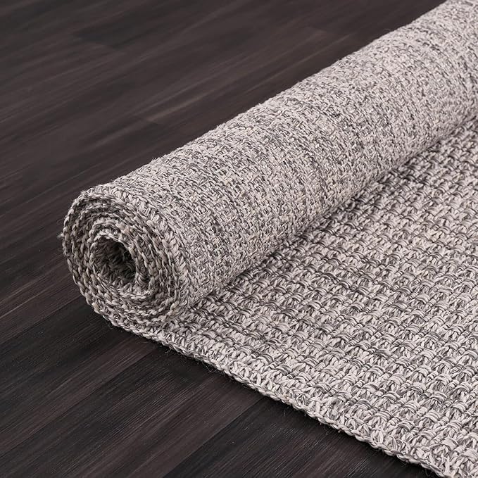 Easy Jute Rug 6x9 Indoor Outdoor Natural Rugs Solid Fiber Rug Woven Area Rug Boho Easy Clean Inside Carpet for Living Room Bedroom Dining Room Hallway or Outdoor Patio Porch (6 X 9 Silver)