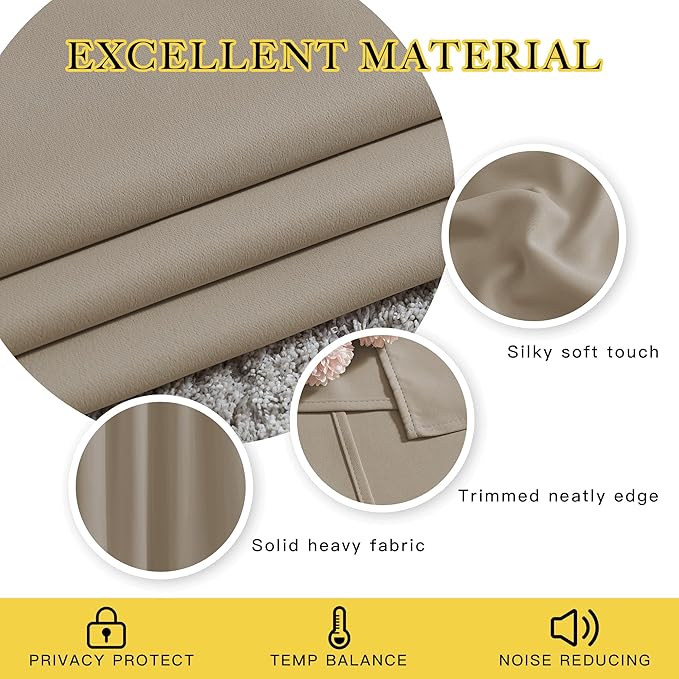 NICETOWN Room Darkening Taupe Curtains & Drapes for Living Room - Thermal Insulated Solid Grommet Sound Reducing Room Divider Privacy Window Treatments for Bedroom, 2 Panels, W66 x L84