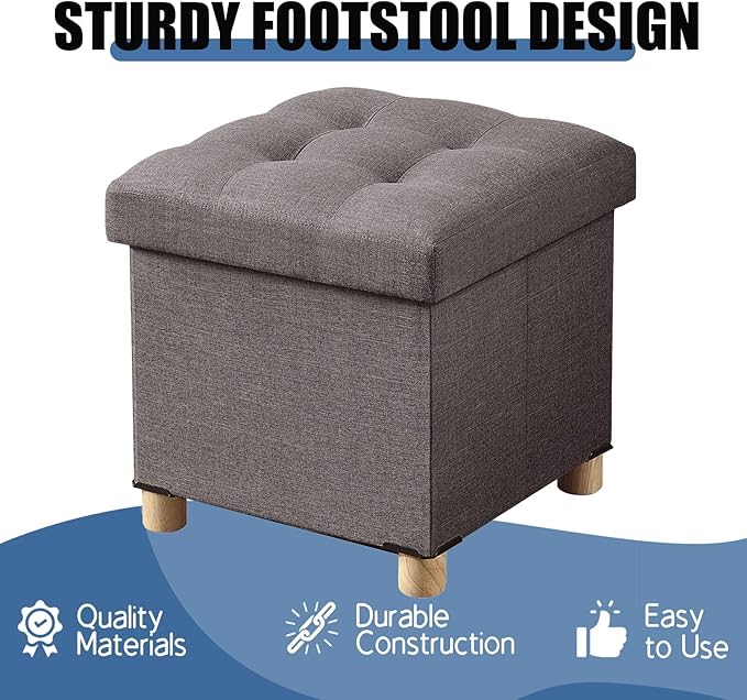 BRIAN & DANY 15 Inches Ottoman with Storage, Square Small Storage Ottoman Foot Rest with Legs, Ottomans Foot Stool for Dorm, Living Room, Entryway (Brown)
