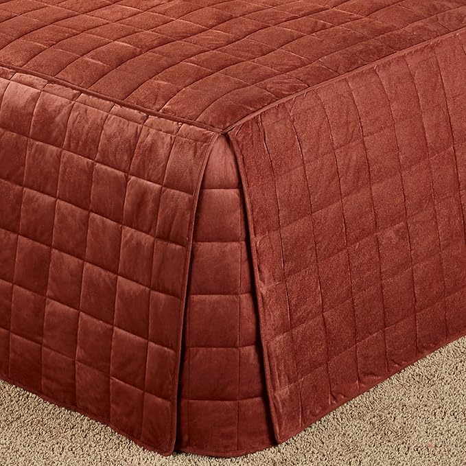 Touch of Class Camden Luxury Bedding | Warm Russet Color | Grande Fitted Bedspread | Faux Suede Box Quilted Design | Designed 3 Piece Set Includes Full Bedspread and 2 Standard Shams