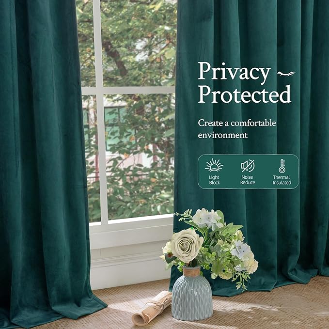 LAMIT Teal Velvet Curtains 72 Inch Length for Living Room, Soft Thermal Insulated Panels Room Darkeing Back Tab and Rod Pocket Christmas Drapes for Bedroom/Party/Hotel Hall, 2 Panels, 52 x 72 Inch