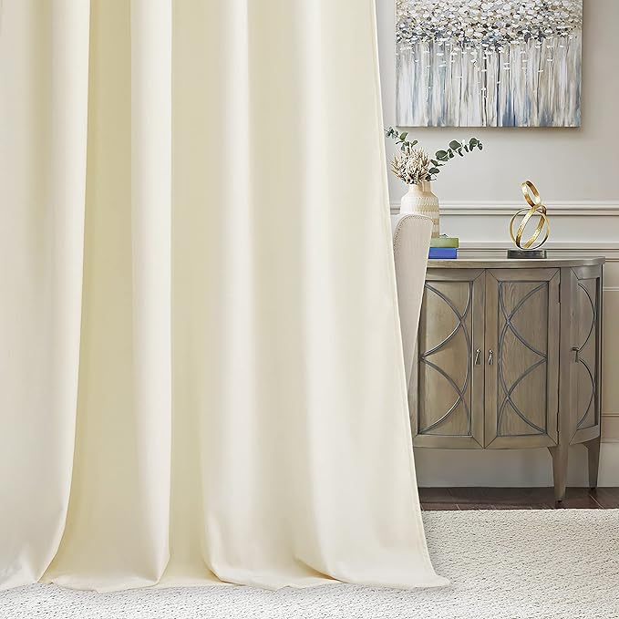 RYB HOME Cream White Velvet Curtains 94 inches, Back Tab Soft Fabric Room Darkening Thermal Insulated Luxurious Home Decor Curtains for Living Room Bedroom, W 52" x L 94", 2 Panels Set