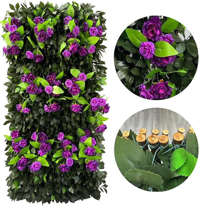 GLANT Expandable Fence Privacy Screen for Balcony Patio Outdoor,Decorative Faux Ivy Fencing Panel,Artificial Hedges (Single Sided Leaves) (2, Branches -Purple Rose)