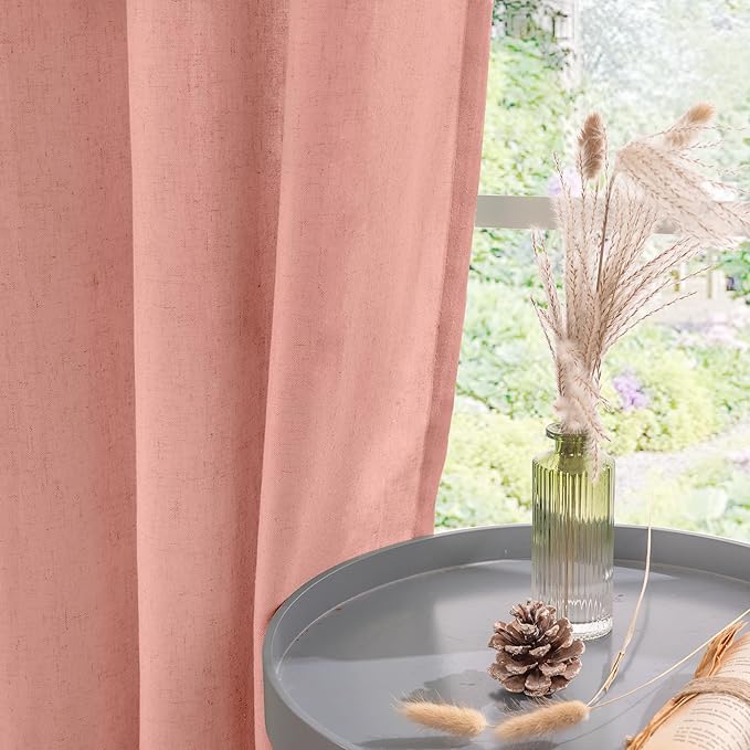 YoungsTex Dusty Rose Pink Linen Curtains for Living Room 84 Inch Length 2 Panels, Blush Peach Semi Sheer Drapes with Grommet Light Filtering Window Treatments for Bedroom, 52 X 84 Inch
