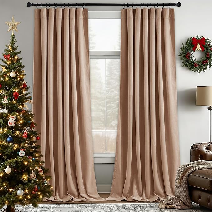 StangH Velvet Curtains for Bedroom 94 inches Blush Beige Thermal Insulated Light Reducing Window Drapes Super Soft Elegant Home Decor for Girls/Dining Room, W52 x L94, 2 Panels