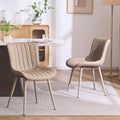 YOUNUOKE Mid-Century Modern Dining Chairs Set of 2, Khaki PU Leather Upholstered Kitchen Chairs with Khaki Metal Legs, Armless Accent Chair for Dining Room, Guest Reception Room